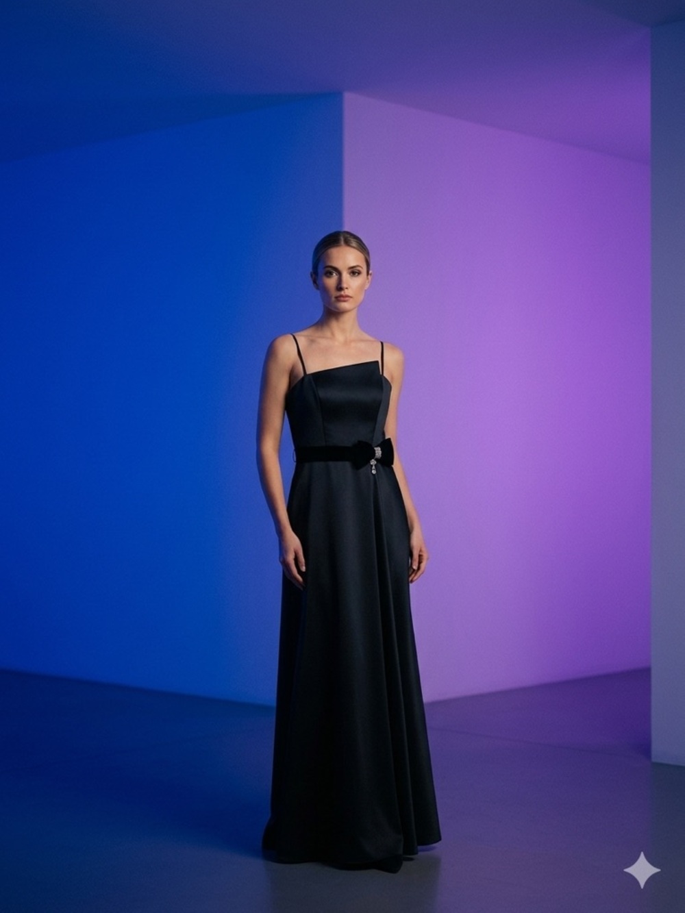 Elegant Black Spaghetti-Strap Evening Gown